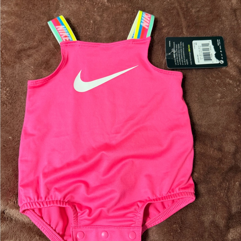 Nike Vibrant Pink Baby Swimsuit with White Logo